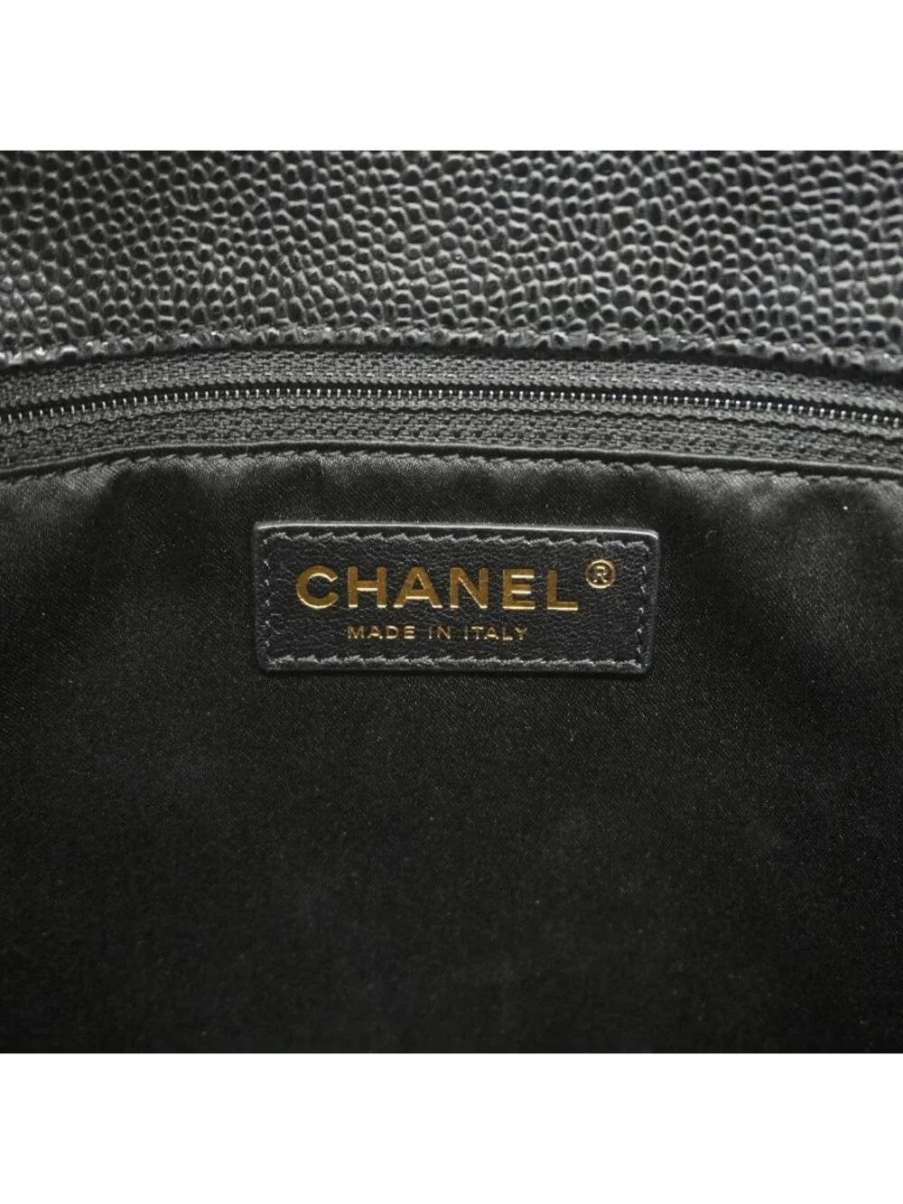 Chanel Chain Tote Bag Quilted Caviar Leather Black Gold